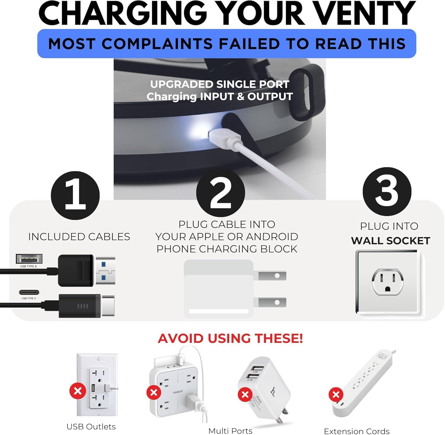 VENTY Portable Fan - Wireless Battery Operated Fan - 4 Speeds - LED Lighting - Carry Case & Remote Control - Cruise Travel - Outdoor Travel RV Power Bank With USB-C Port (Black with Case)