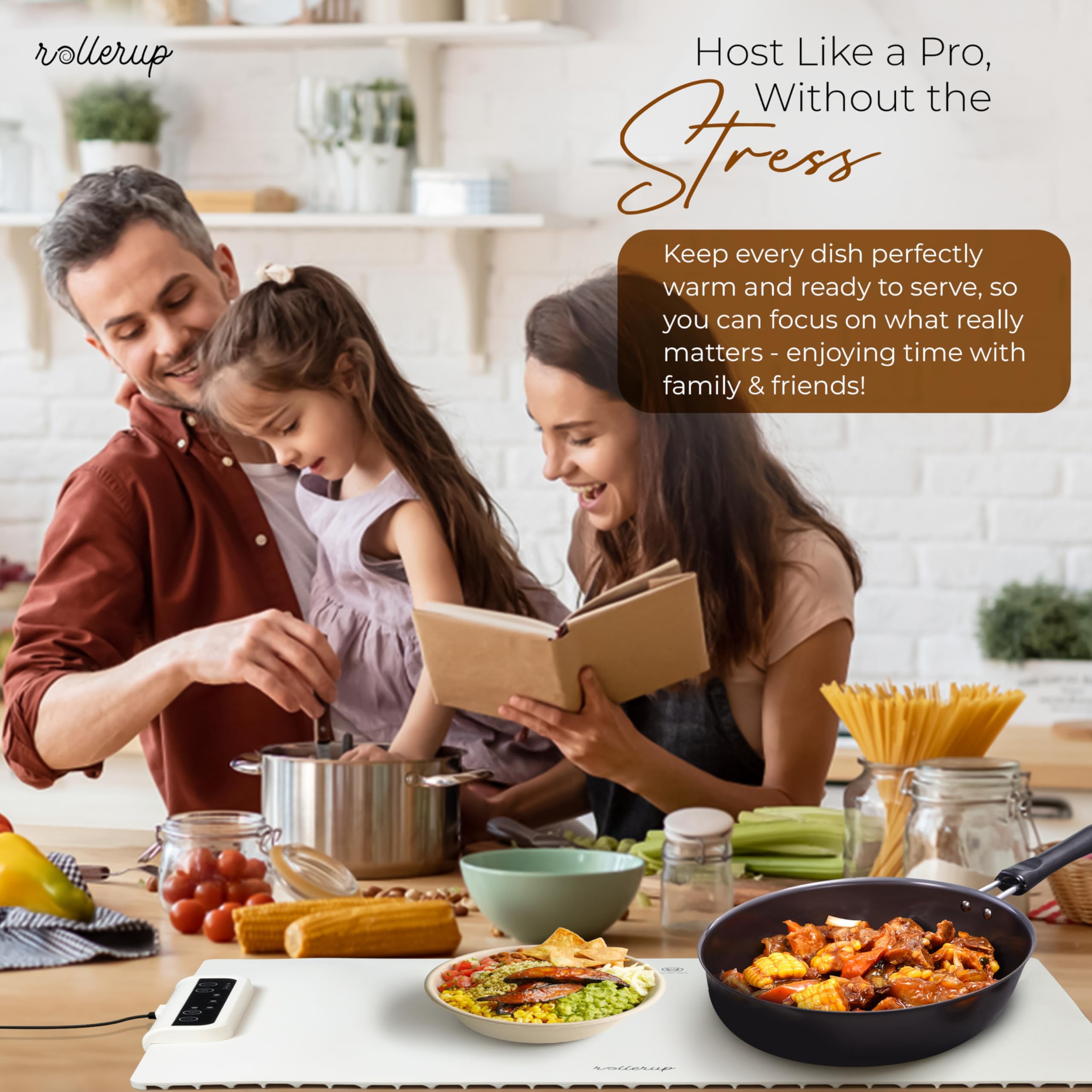 Electric Food Warming Mat - Portable Silicone Tray w/Fast Heating, Best Kitchen Gadget to Keep Food Warm for Parties, Buffets, Serving, & Thawing - Silicone Accessories Included