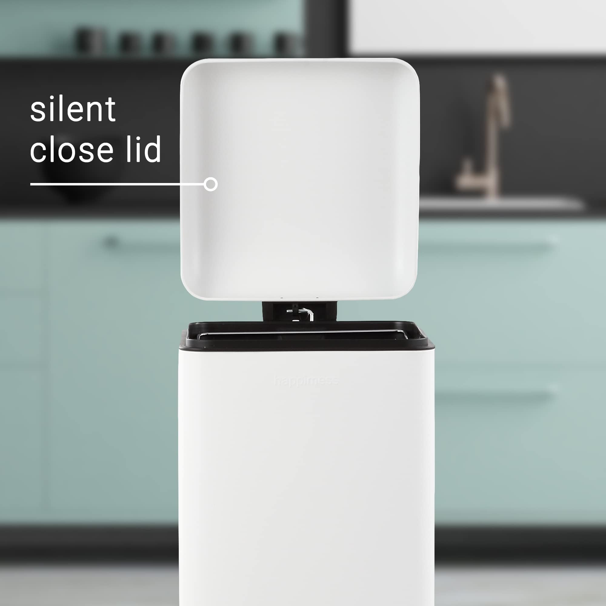 happimess HPM1007A Betty Retro 8-Gallon Step-Open Trash Can with Soft-Close Lid, Fingerprint Resistant, Modern, Minimalistic for Home, Kitchen, Laundry Room, Office, Bedroom, Bathroom, White