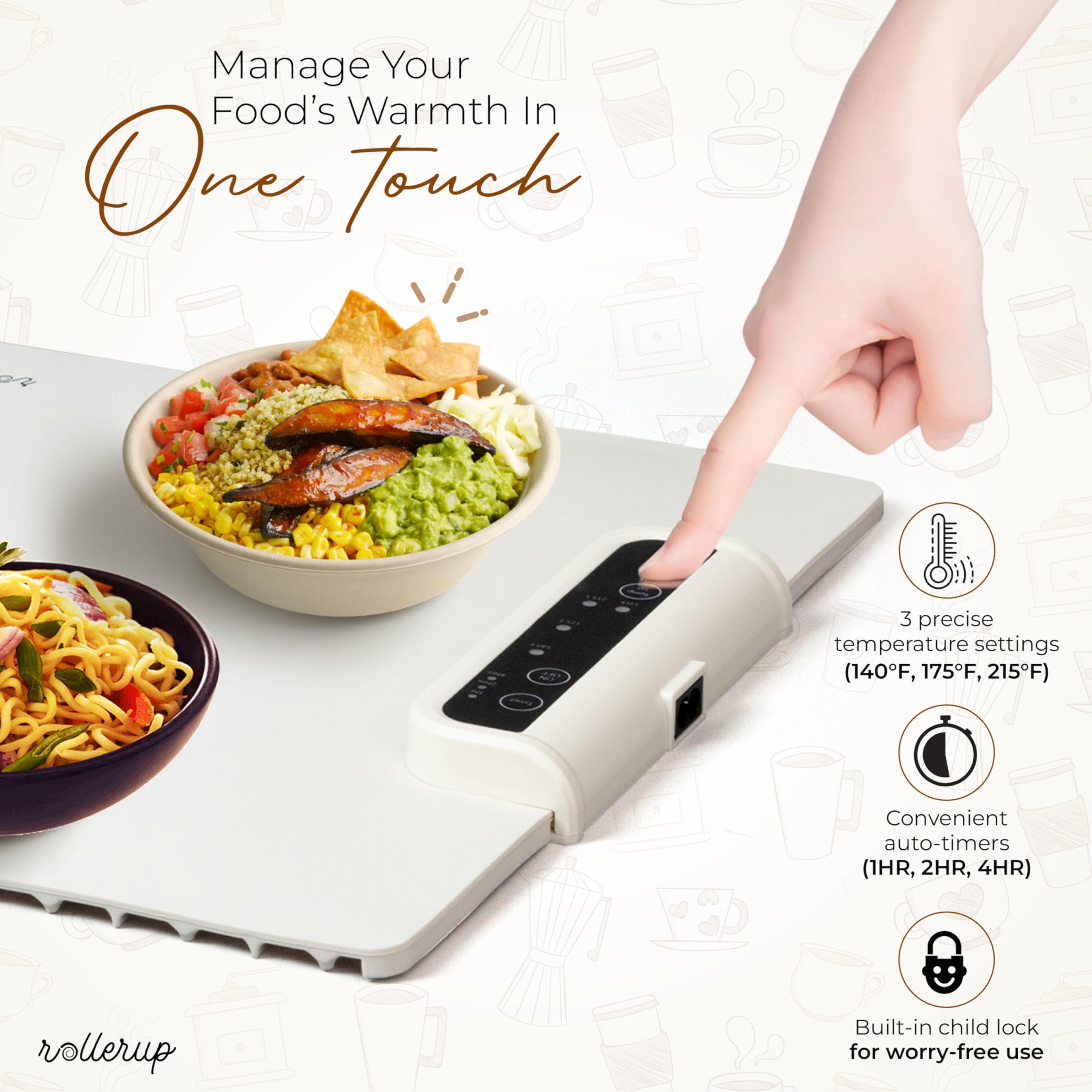 Electric Food Warming Mat - Portable Silicone Tray w/Fast Heating, Best Kitchen Gadget to Keep Food Warm for Parties, Buffets, Serving, & Thawing - Silicone Accessories Included