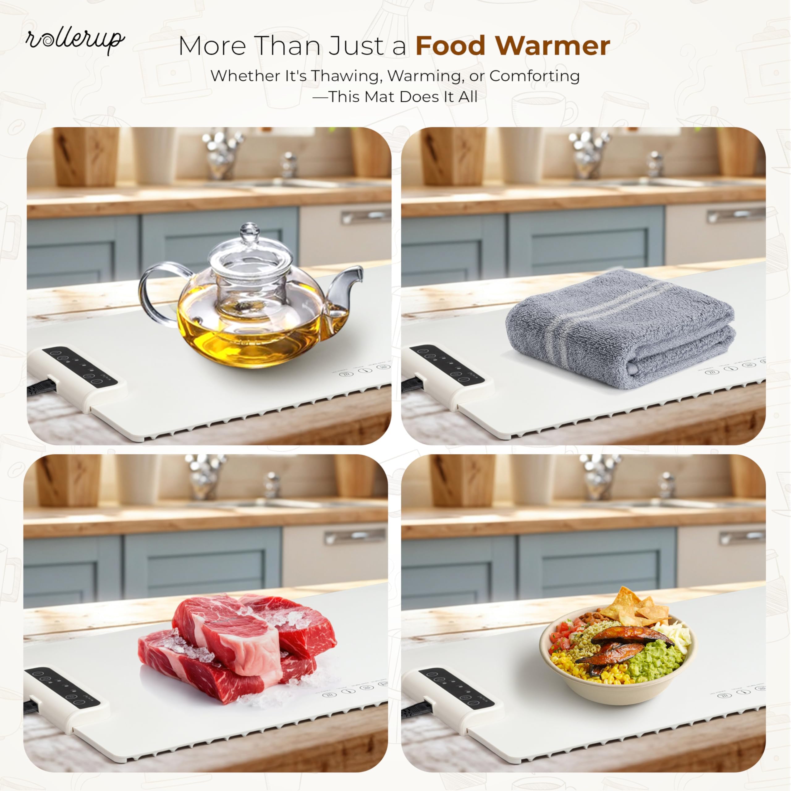 Electric Food Warming Mat - Portable Silicone Tray w/Fast Heating, Best Kitchen Gadget to Keep Food Warm for Parties, Buffets, Serving, & Thawing - Silicone Accessories Included