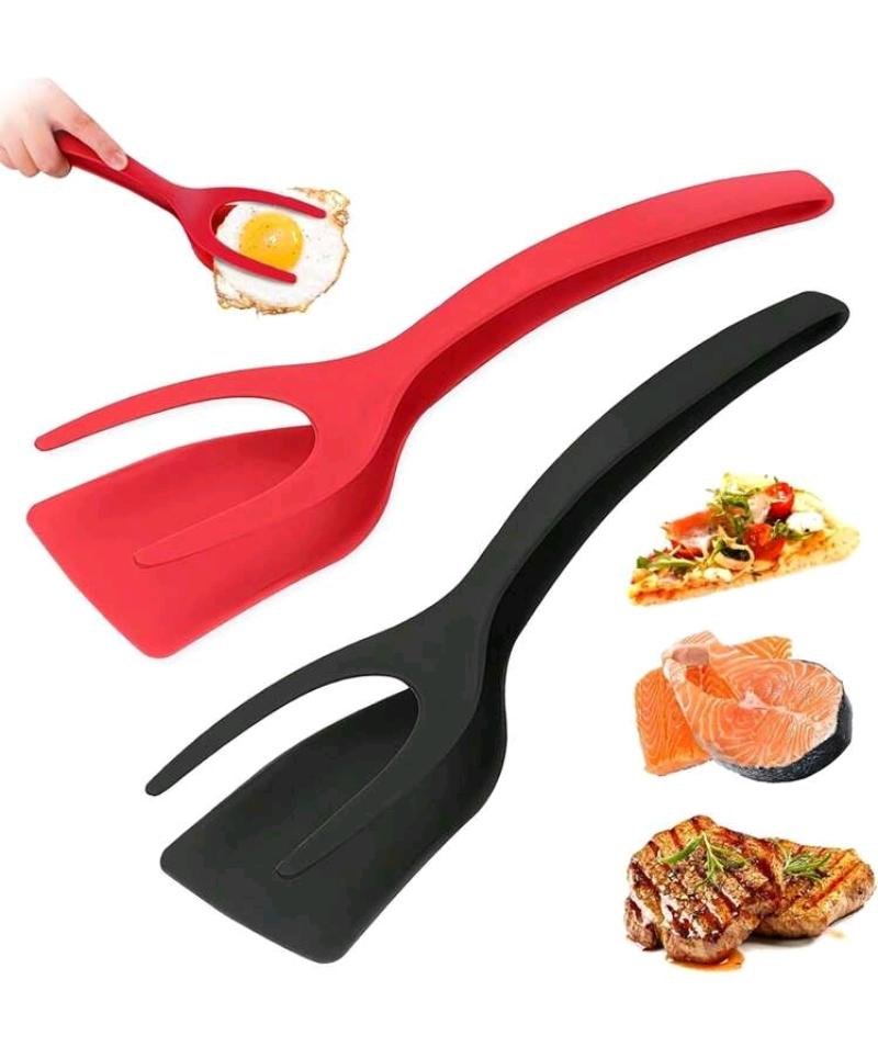 2-in-1 Pancake Egg Spatula - Silicone Flipper Tongs