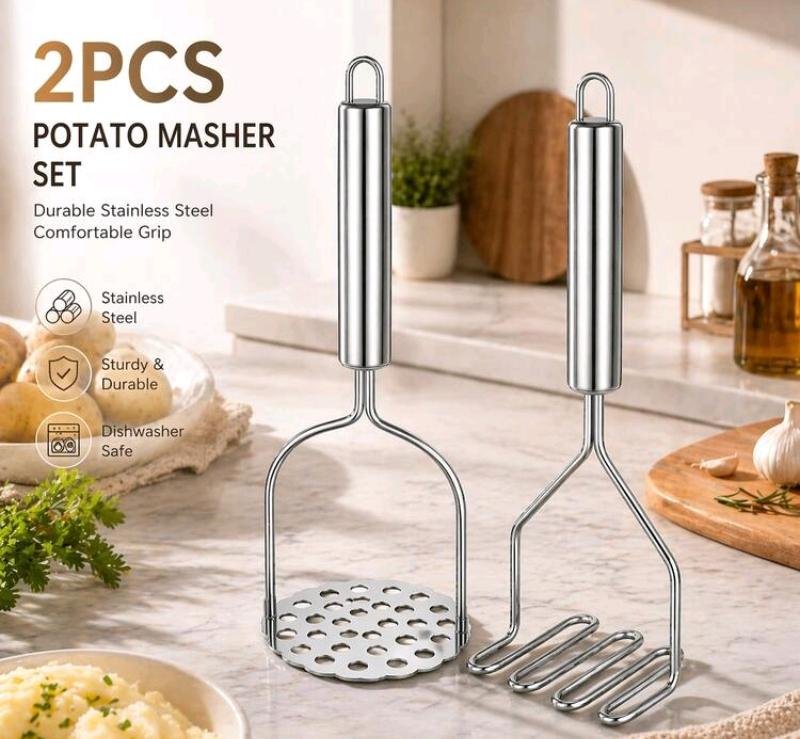 2-Piece Stainless Steel Potato Masher Set