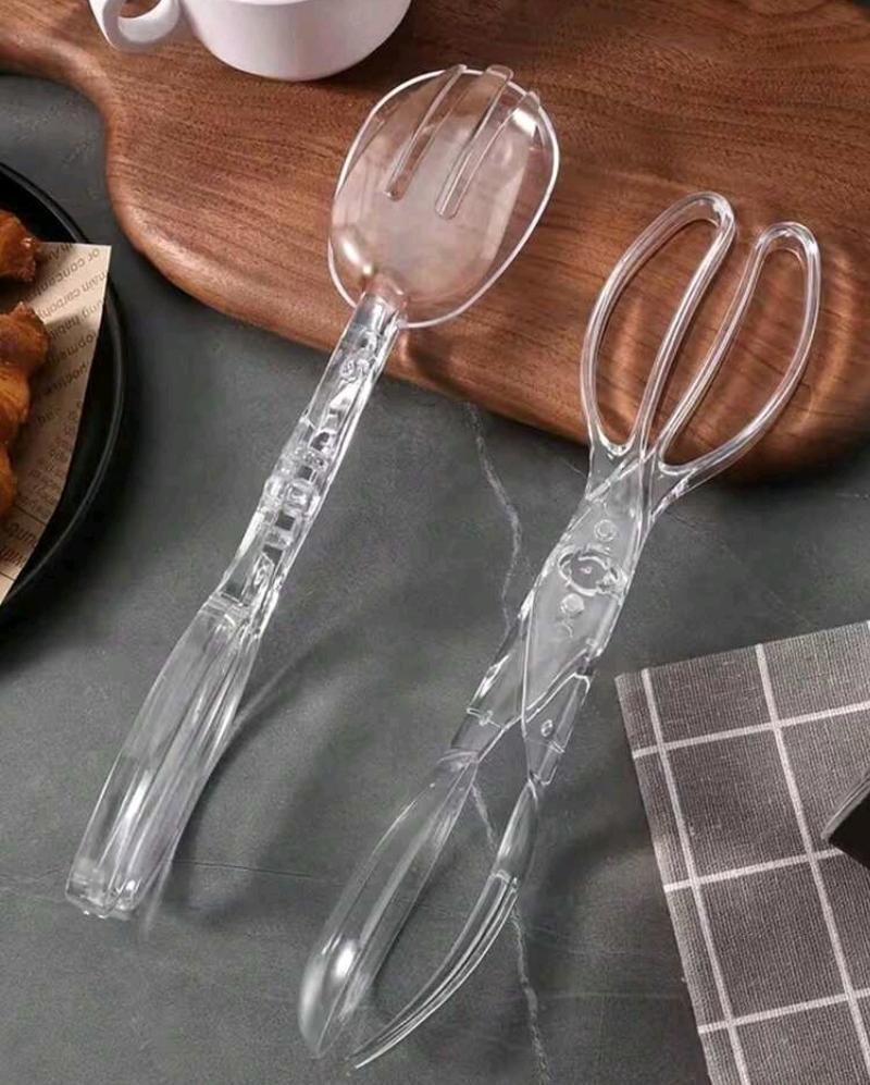 Acrylic Salad Server Tongs - Clear 2-Piece Set