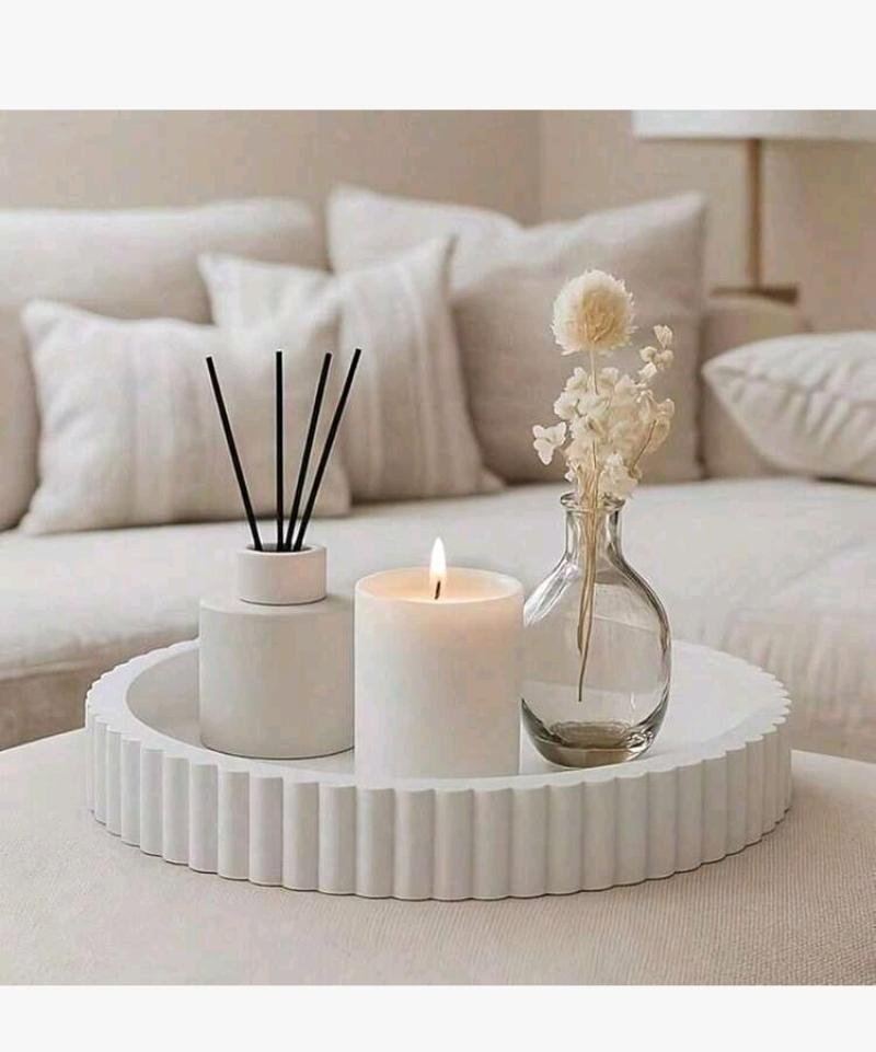 Fluted Round Decorative Tray - Coffee Table Centerpiece