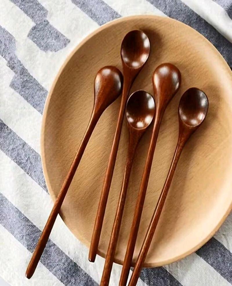 Long-Handle Wooden Stirring Spoons - Set of 5
