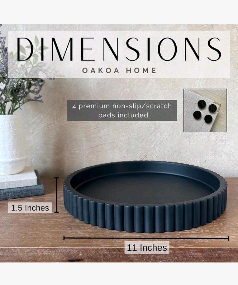 OAKOA Black Round Decorative Tray - Fluted Resin