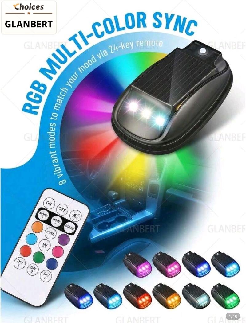 Solar RGB Car Roof Strobe Light - Multi-Color Sync