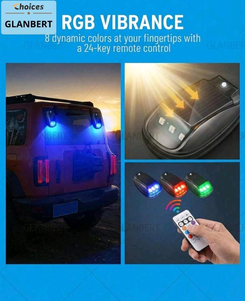 Solar Wireless Car Roof Light - RGB 8 Colors with Remote