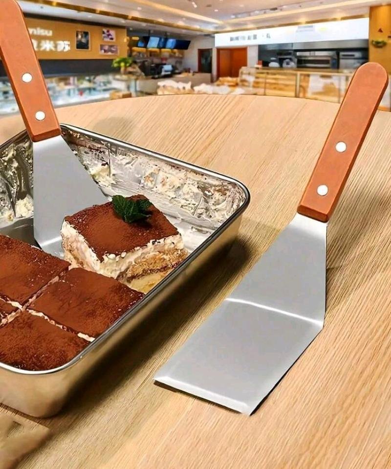 Stainless Steel Cake Server / Pizza Spatula - Wooden Handle