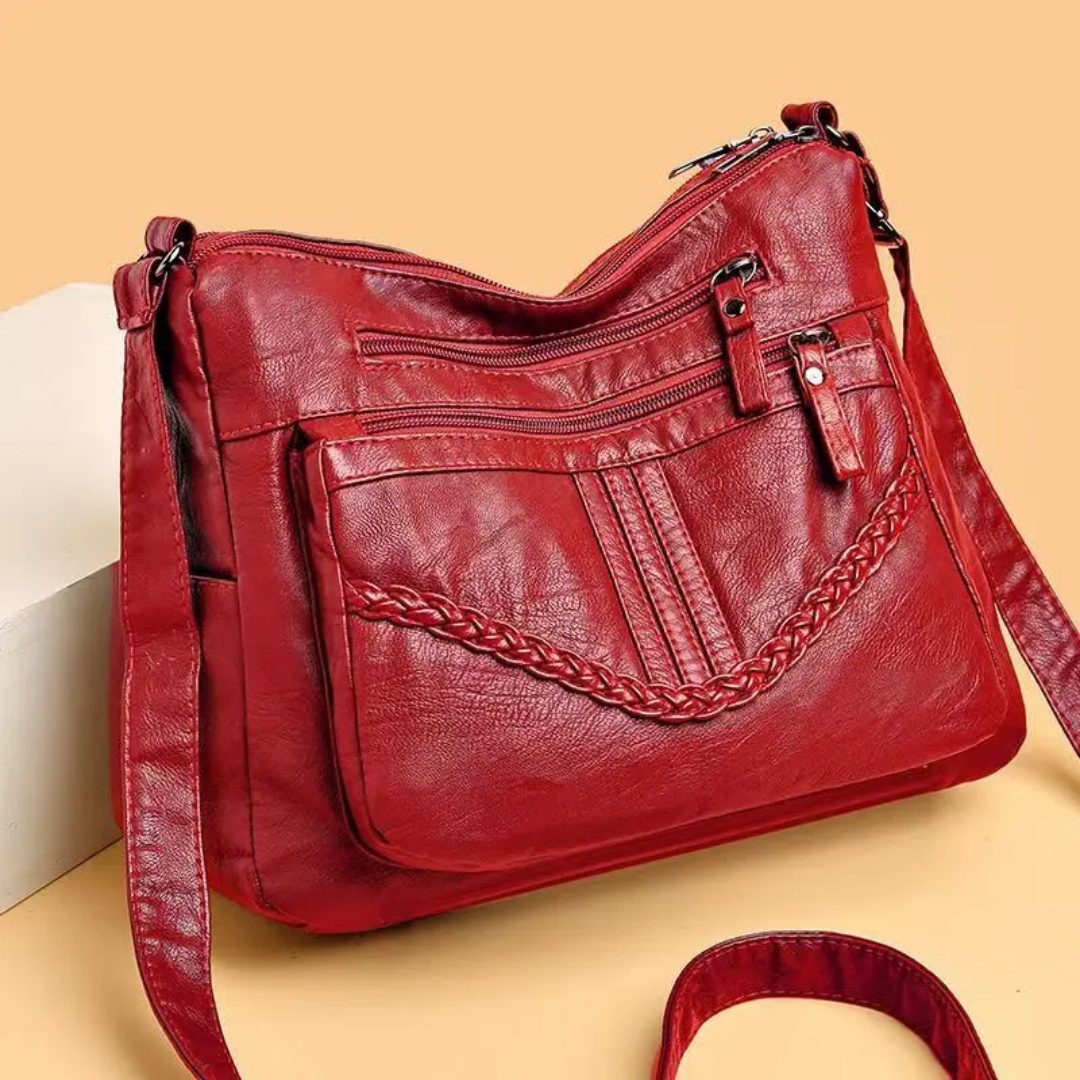 Vintage Women's Crossbody Leather Handbag – Multi Pocket Shoulder Bag