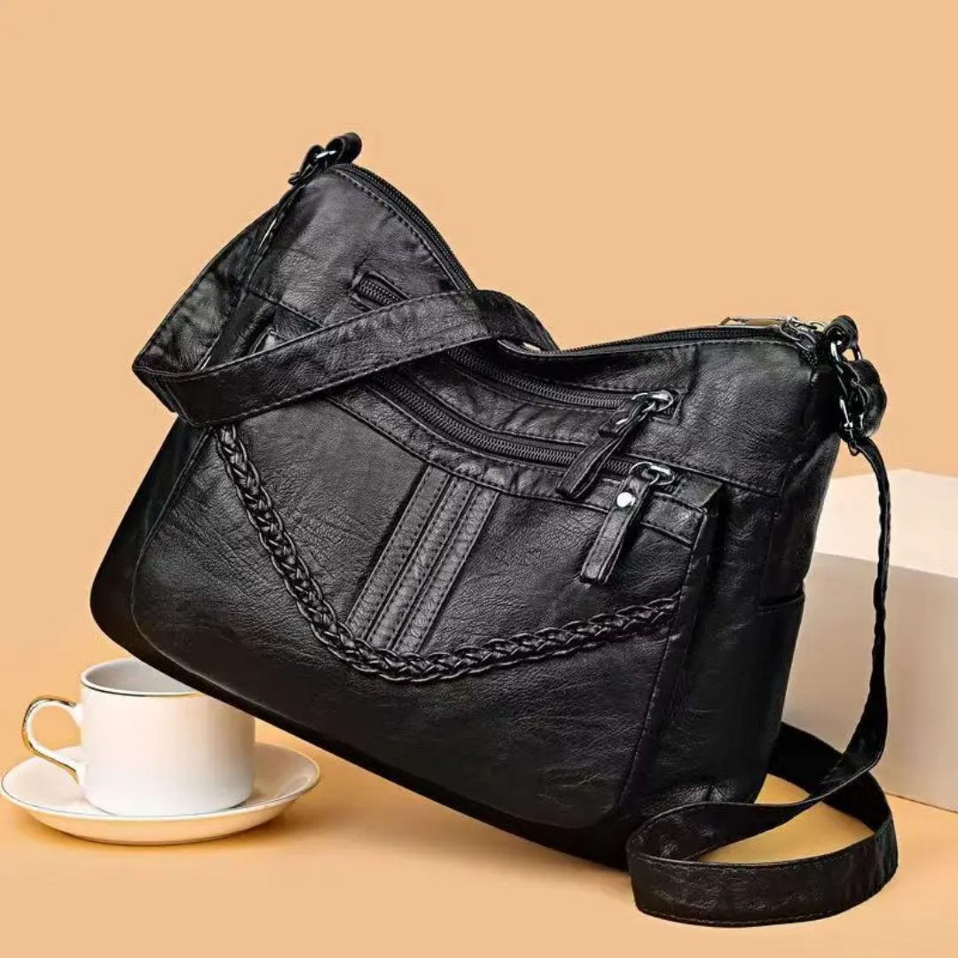 Vintage Women's Crossbody Leather Handbag – Multi Pocket Shoulder Bag