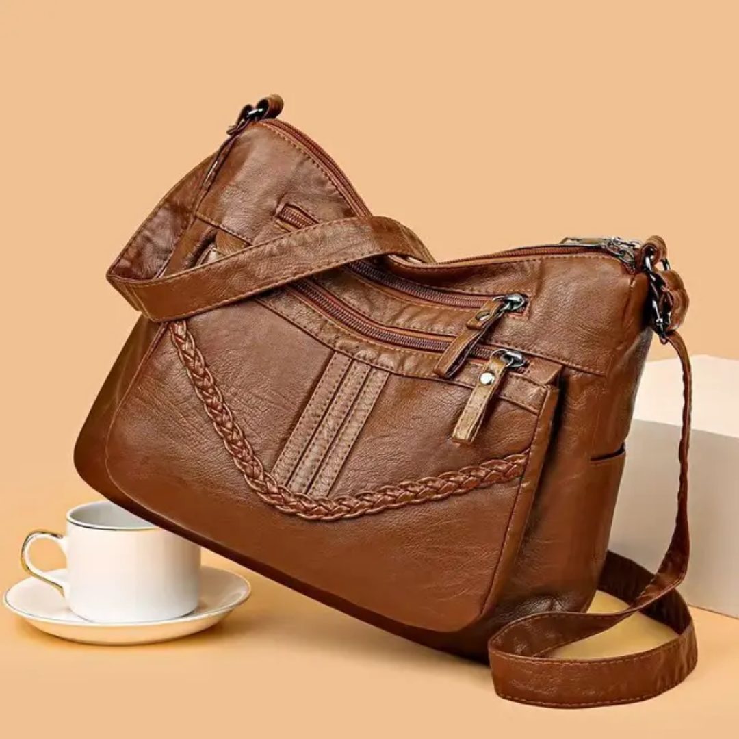 Vintage Women's Crossbody Leather Handbag – Multi Pocket Shoulder Bag